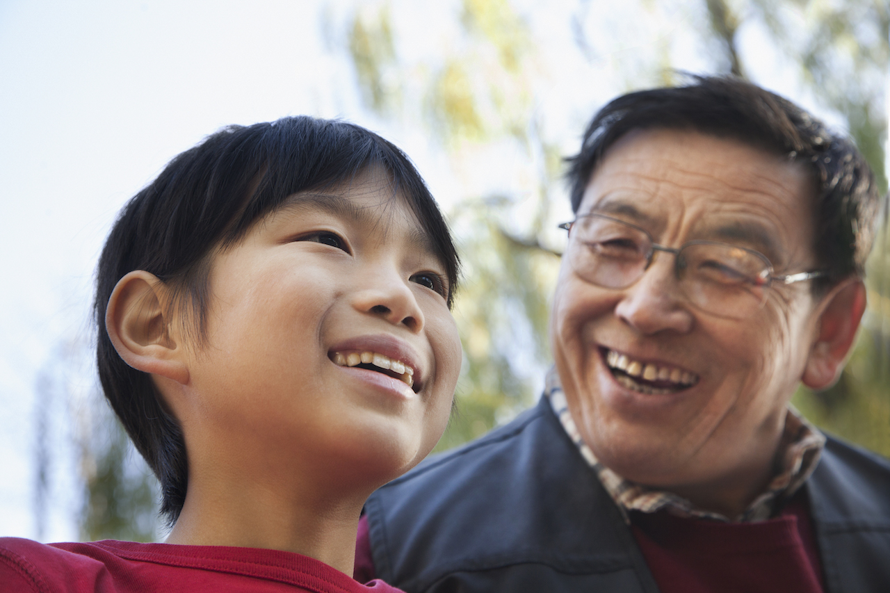 Grandfather and grandson fishing portrait